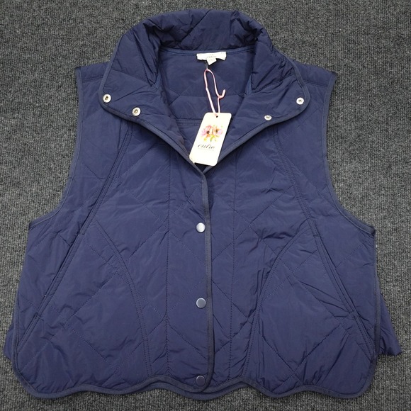 entro Jackets & Blazers - Entro Quilted Vest Eloise Scalloped Hem Women Size S Dark Navy New